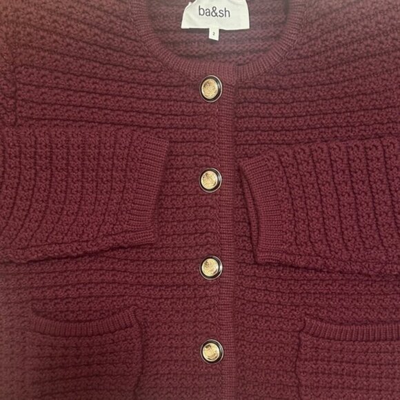 NEW Ba&sh Bash Gaspard Tweed Cardigan Jacket in Burgundy Red | size 2  / M - Picture 10 of 15